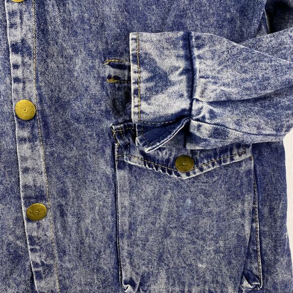 Vintage 90s Hooded Denim Jacket M/L | Stonewash Snap Front Festival Jacket Layer - Picture 13 of 16